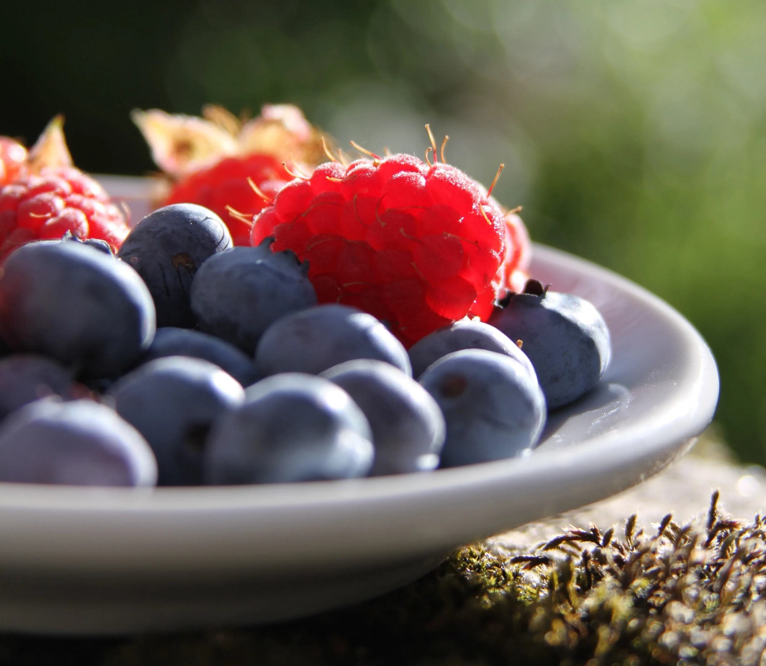 Bowl of blueberries and raspberries