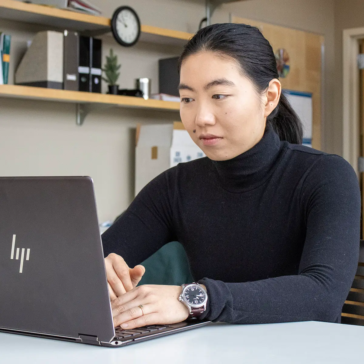 Woman working on a laptop